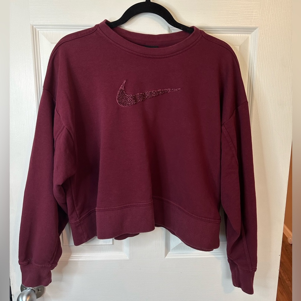 NIKE Women’s “Swoosh” Cropped Sweatshirt- Size M - Maroon w/ maroon swoosh